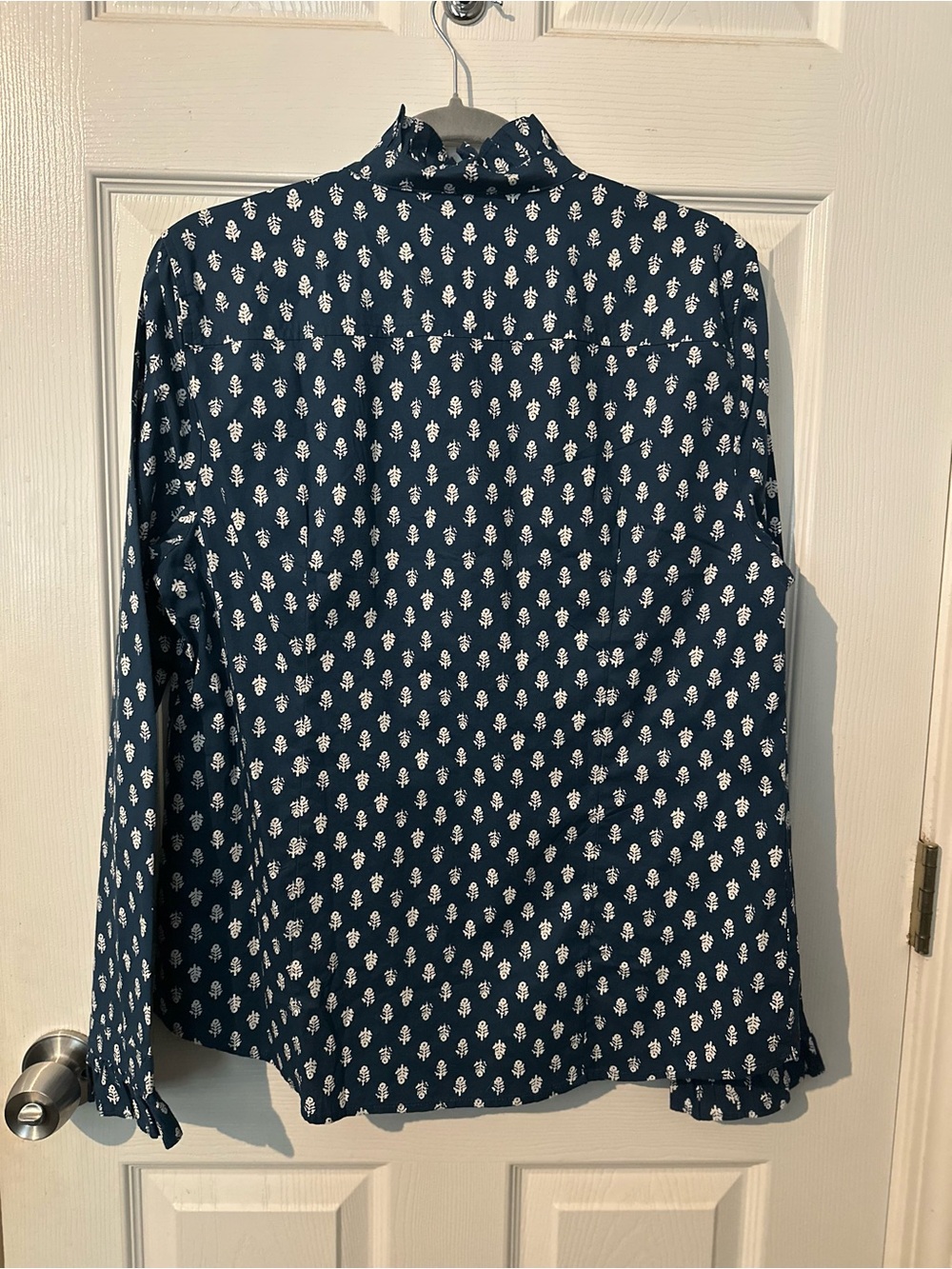 J. Crew Navy Button-Down Shirt with White Leaf Motif